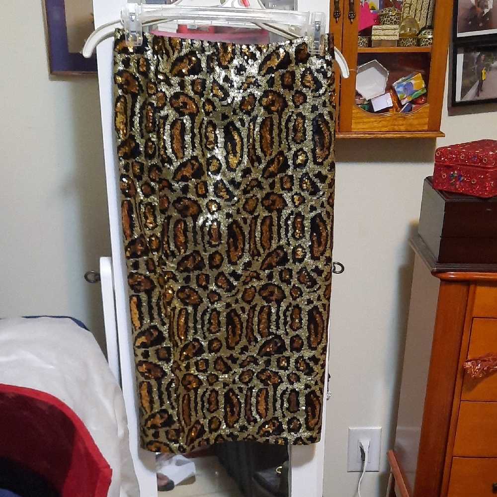 Fashion Nova Sexy Pencil Skirt Leopard Sequine Skirt Zipper Back With Slit XS